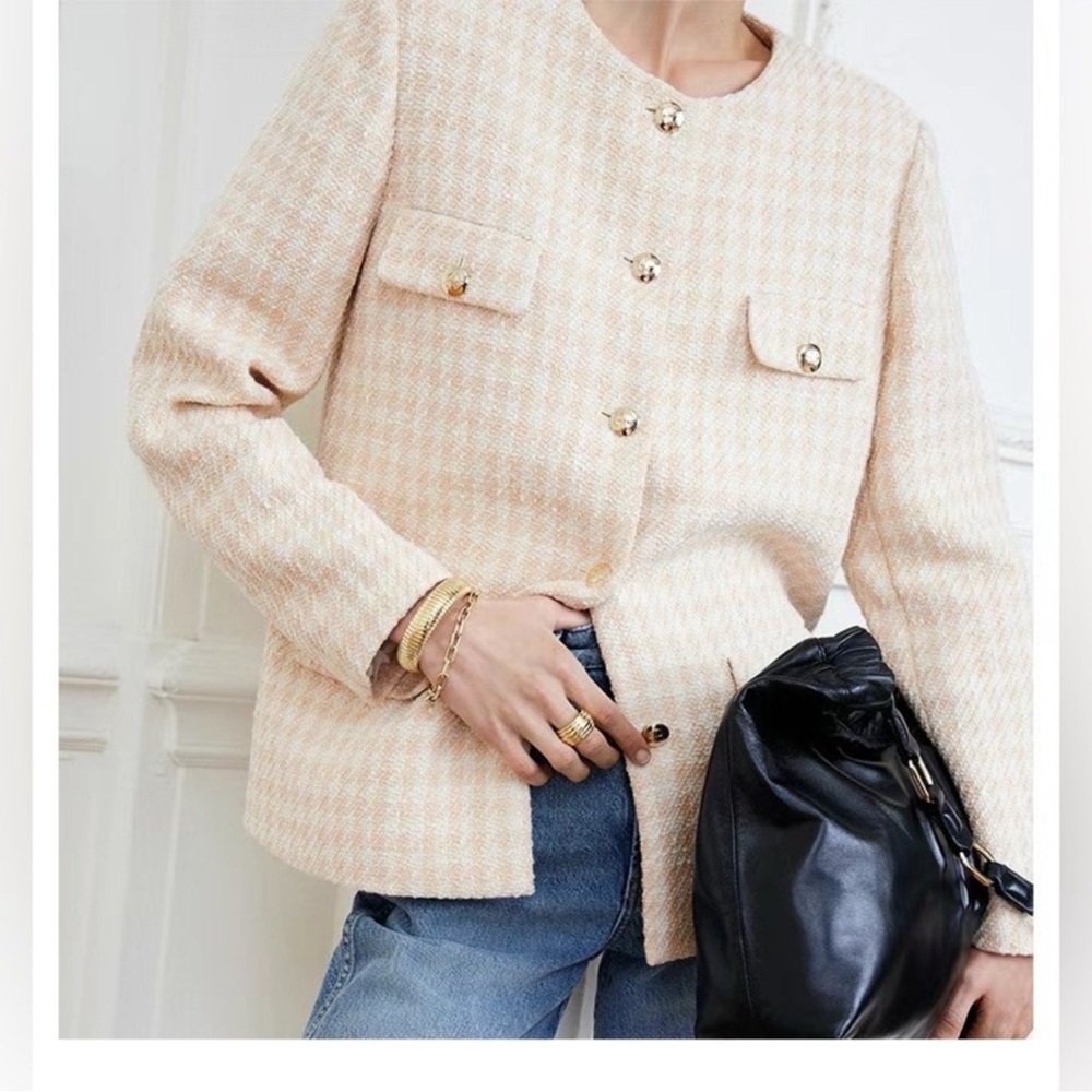 $595 NEW ANINE BING houndstooth janet jacket in peach and cream Medium NWT